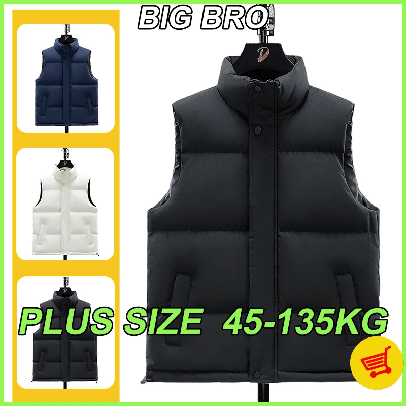 

Autumn and Winter Stand-up Collar Vest Jacket Large Size Solid Color Warm Coats Large Size M-8XL Casual Youth Sleeveless Jackets