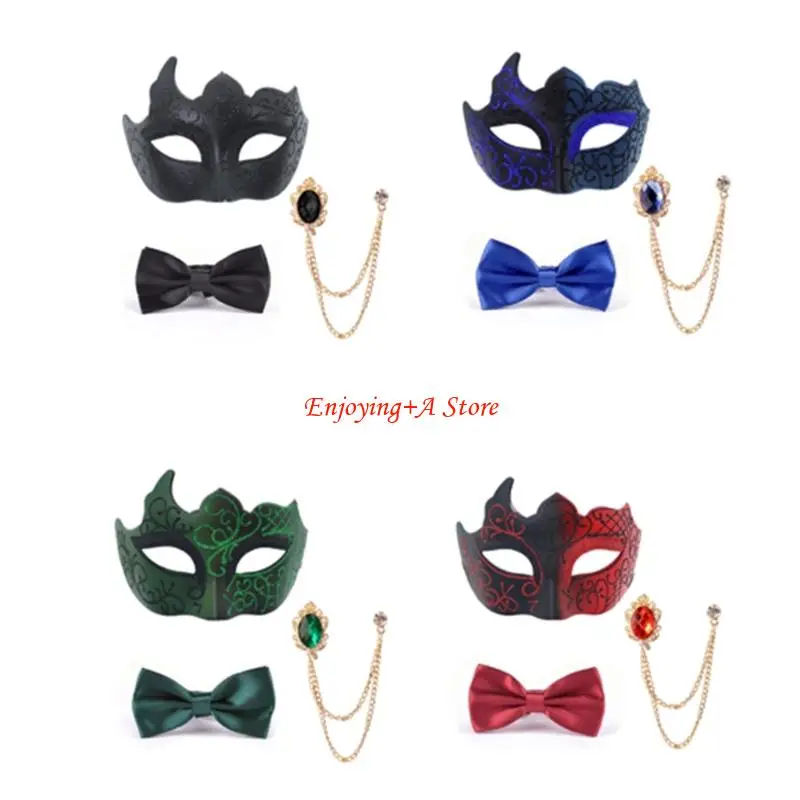 

PXPB Lightweight DIY Decorated Ball Mask And Matching Bows Tie For Costume Parties