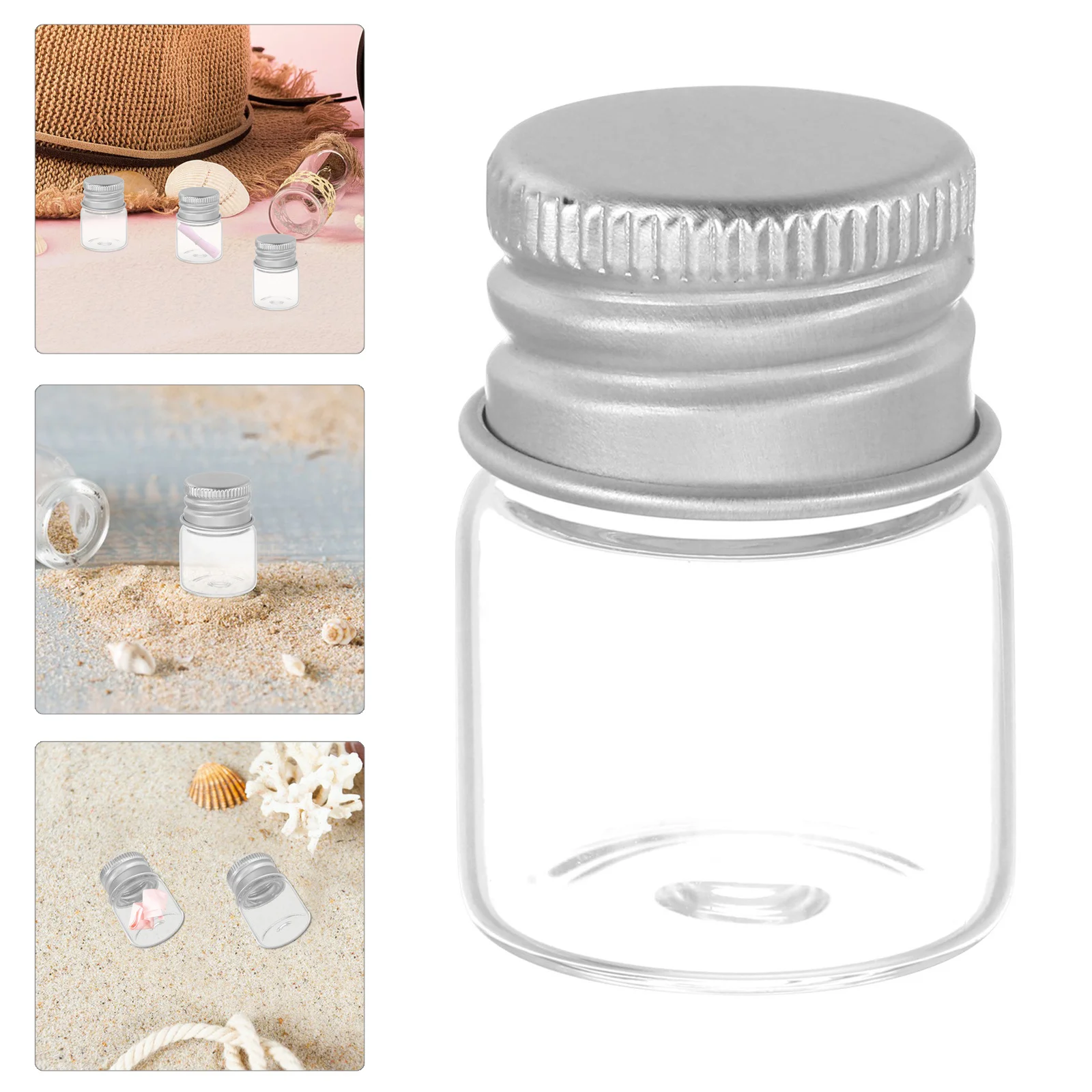 

48Pcs Empty Clear Glass Bottles 5Ml Small Cylinder Jars with Aluminum Lid for Liquid Storage Travel Perfume Sampler Reusable