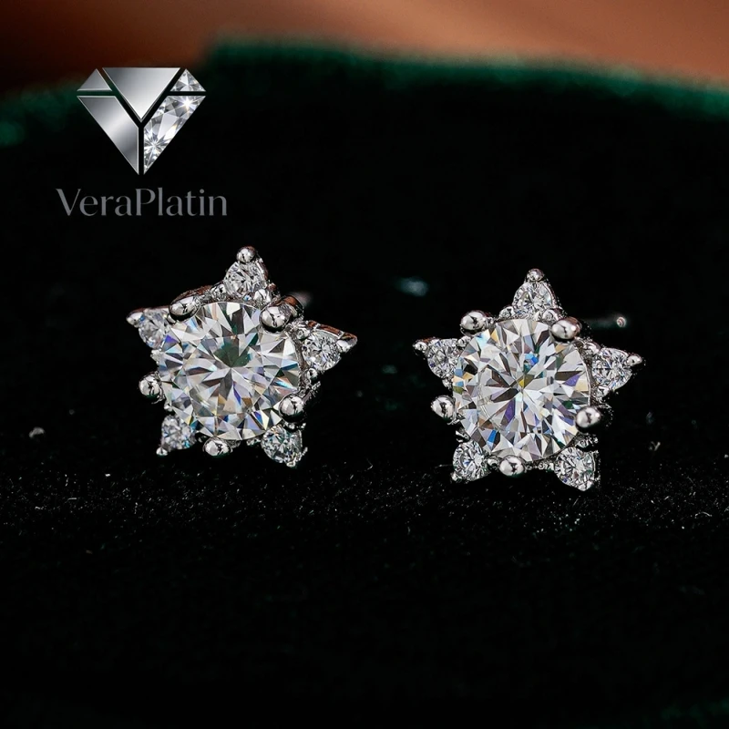 

VeraPlatin Lover Valentine's Day 18K White Gold Women Wedding 0.5CT Moissanite Diamond Girl Birthday Gift PT950 Platinum Stars