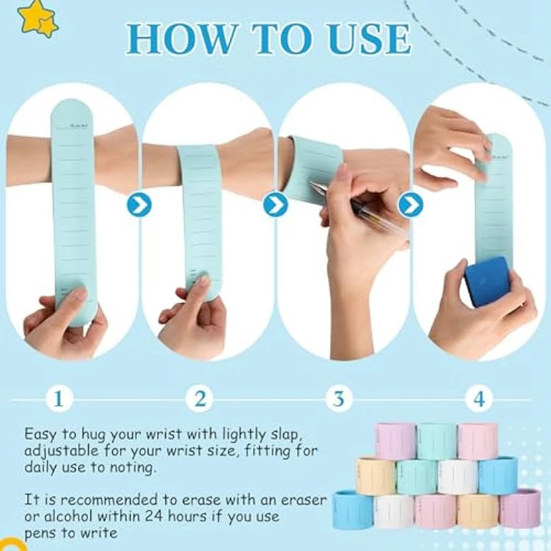 12 PCS Reminder Bracelet Reusable Wearable Wrist Notepad Writable Waterproof As Shown Erasable Wristband For Nurses Memo