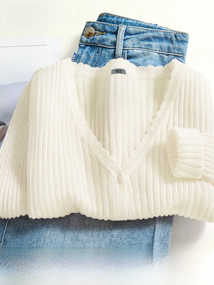 

Sweet Sle Snow Flng Knitted Open Cardigan Women's Spring Thin Hollow out Sweater Early Autumn Aosphere Sensation Faio...