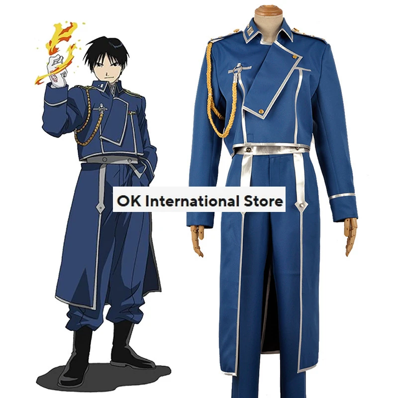 Roy Mustang Cosplay Costume Anime Fullmetal Alchemist Cosplay Adult Halloween Military Uniform Coat Pants Trench Set Party Suit