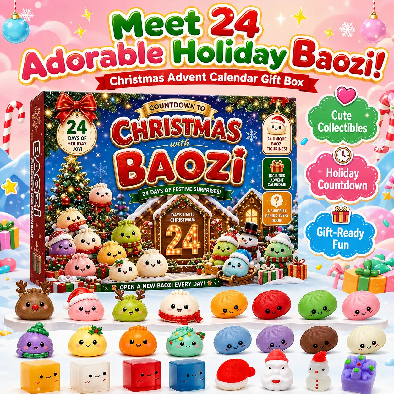 24-Tage-Weihnachts-Countdown-Adventskalender 2026 Dumpling Squishy Mystery Box Langsam aufsteigende Squeeze-Sensorik-Fidget-Überraschungsgeschenk