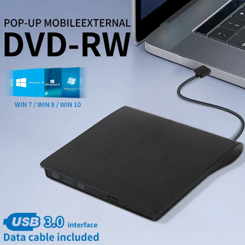 Enregistreur DVD externe portable USB 3.0 Slim, DVD RW, lecteur de CD Ampa er, graveur de lecteur, type escalator portable pour PC, ordinateur