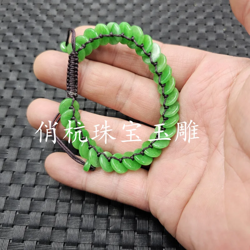 Jadeite Blue White Background Green Emerald Adjustable Bracelet Women