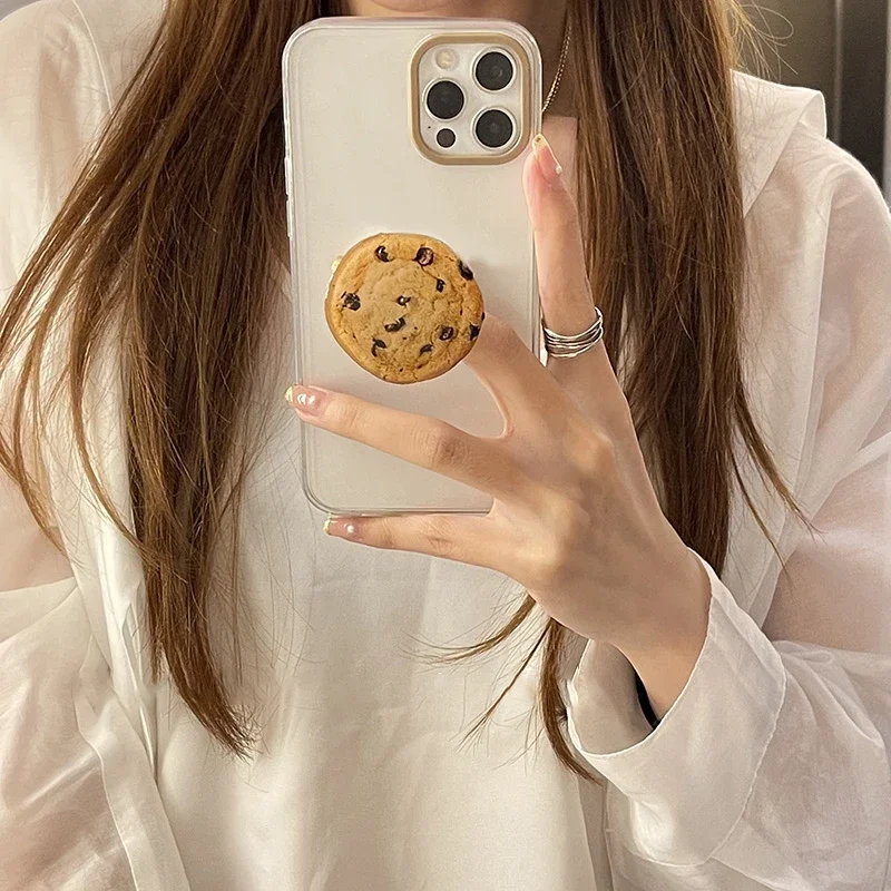 

INS Cute 3D Cookies Toast Bread Holder Grip Tok Phone Support for IPhone 17 Pro 16 Food Griptok Phone Finger Stand Bracket