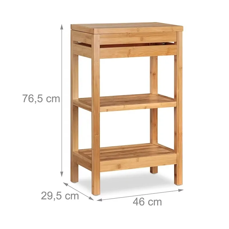 وحدة رفوف من الخيزران الطبيعي مع 3 أرفف خزانة من الأرض إلى السقف رف عرض تخزين المطبخ الحمام خطة مفتوحة #1