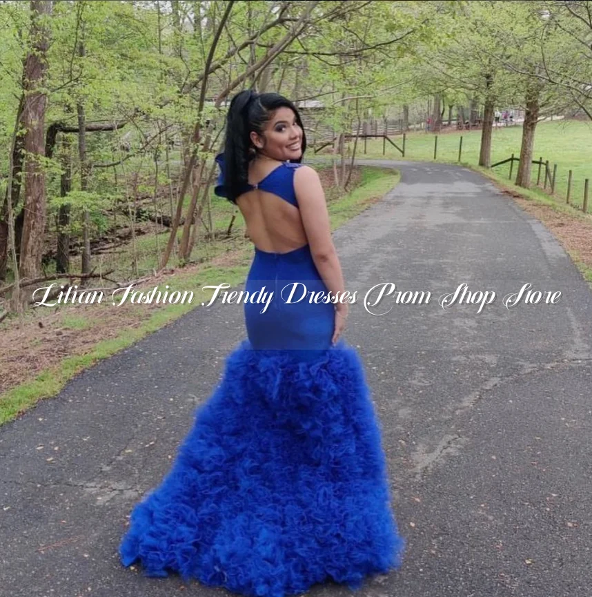 Jewel Blue Elegant Split Prom Dress Gorgeous Crystal Beaded Lace Black Girl Birthday Party Queen Custom فساتين للمناسبات الرسمية