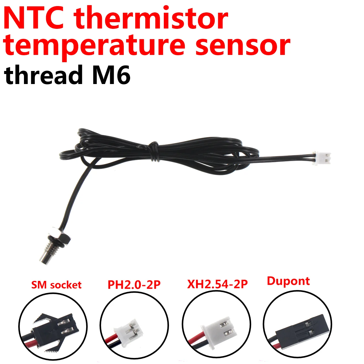 

2PCS NTC Thermistor 10K 50K 100K 3950 Temperature sensor 304 Stainless steel temperature probe thread M6