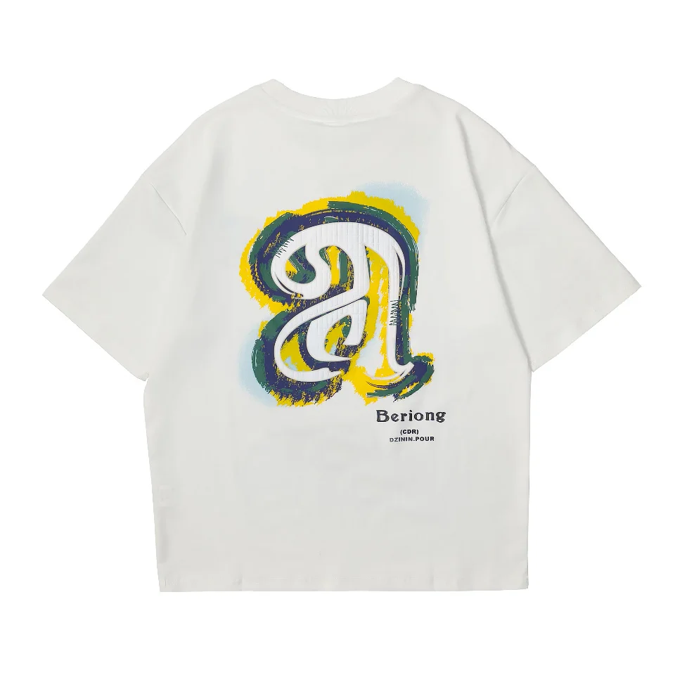 メンズ半袖綿 70% tシャツ夏 2025 新しいトレンディな文字落書きプリントルーズ Tシャツカジュアル多用途トップス服
