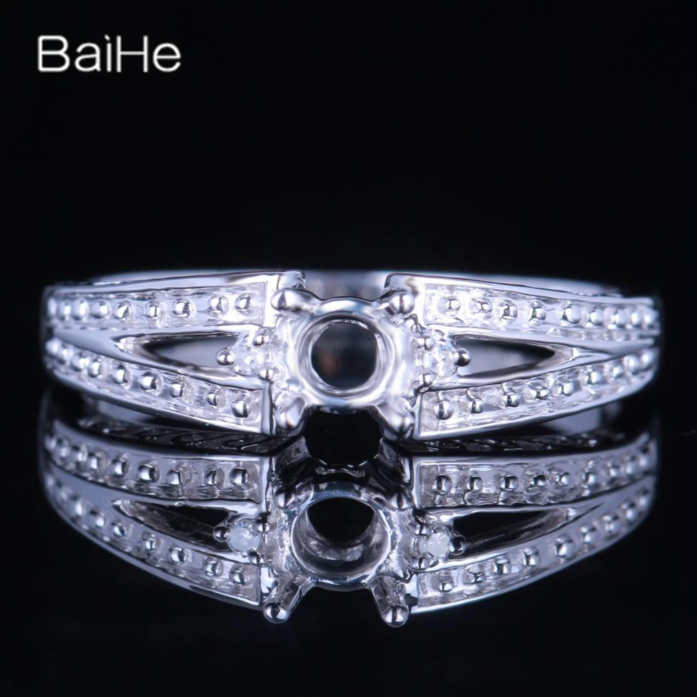 

BAIHE Solid 14K White Gold(AU585) Certified Round Cut Wedding Women Cute/Romantic Fine Jewelry Elegant unique Semi Mount Ring