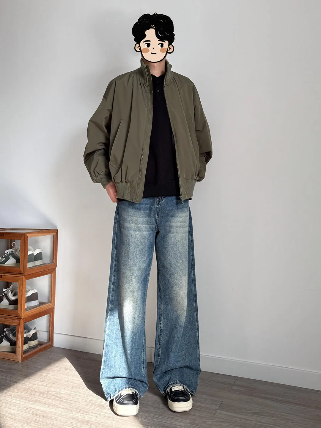 

American Retro Blue Wide Leg Men's Jeans Spring Drapey Knife Straight Cleanfit Cool Micro Flare Pants Casual Wear