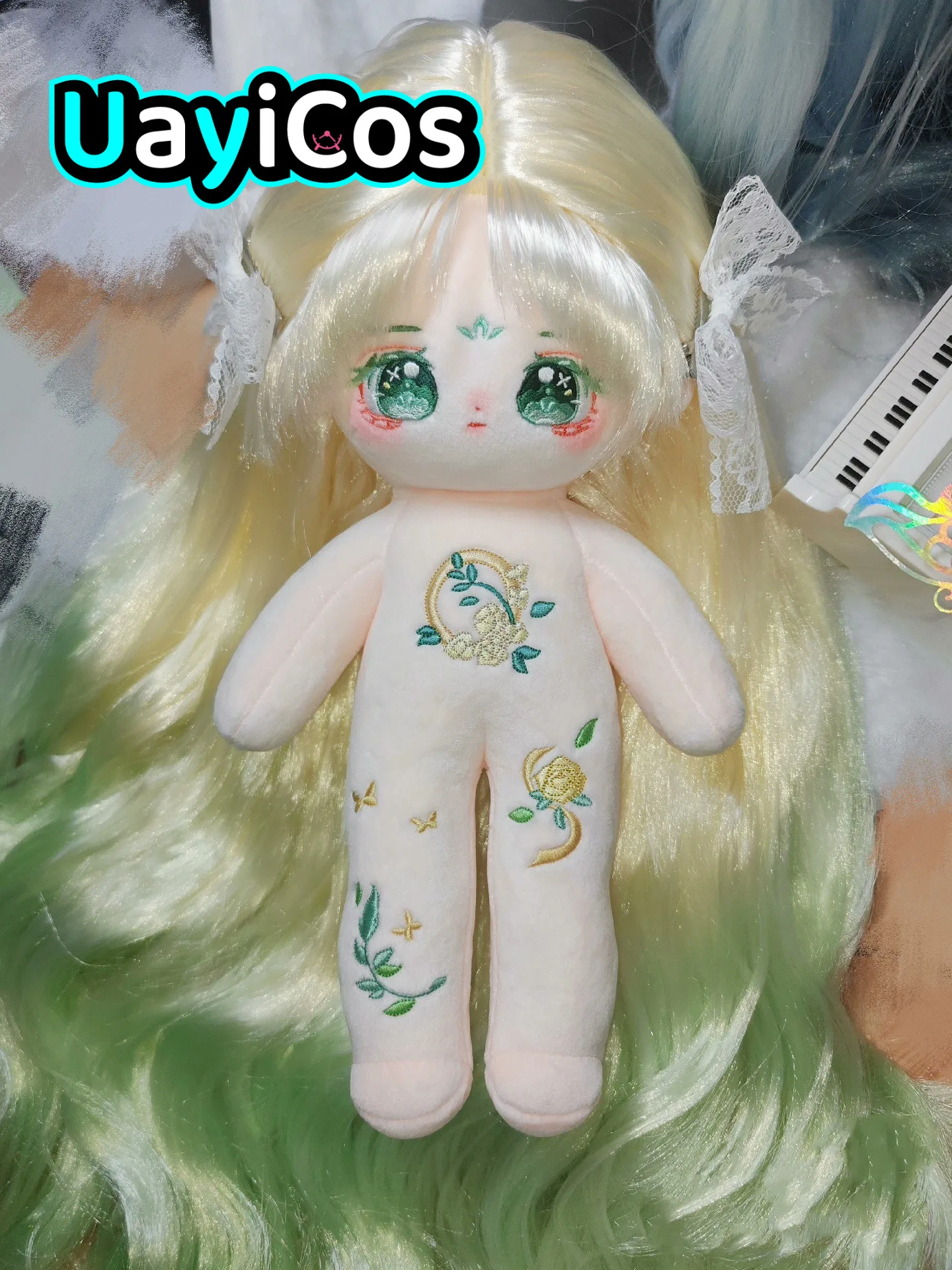 Anime Princess Girl wei si na  Hair Green Eyes Long Wig Hair Stuffed 30cm Long legs Plushies Plush Cotton Doll Body Toy Kids Gi