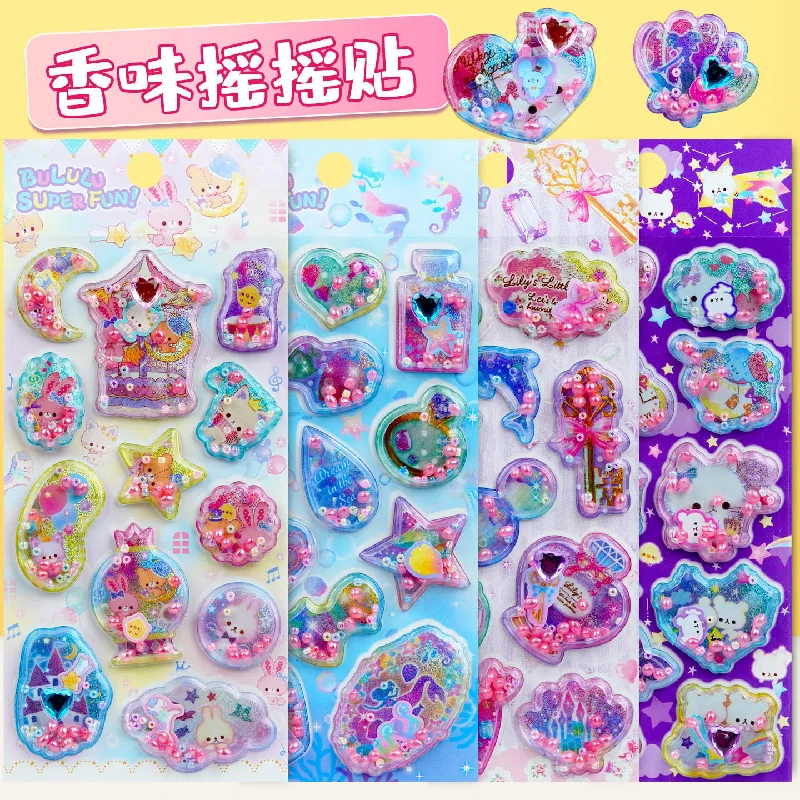 

New 6-18pcs Cat Marine Animal Scented Shake Stickers Hollow Pearl Heart Gem 3d Decorative Stickers