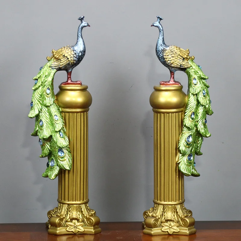 

Peacock Resin Ornaments Chinese Crafts Living Room Tv Cabinet Hotel Wine Cabinet Entrance Decoration Roman Column Peacock