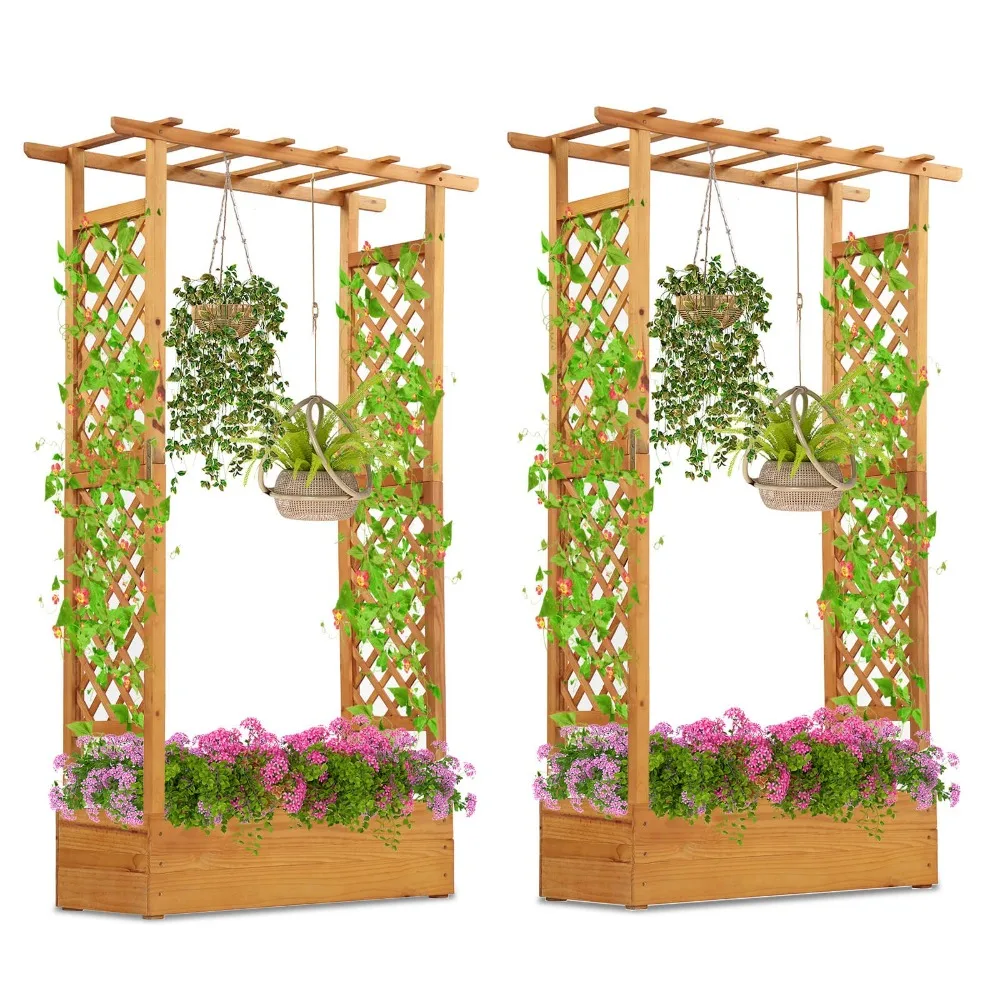 Letto da giardino rialzato in legno da 2 pezzi da 70 pollici con base aperta sul tetto sospeso in traliccio