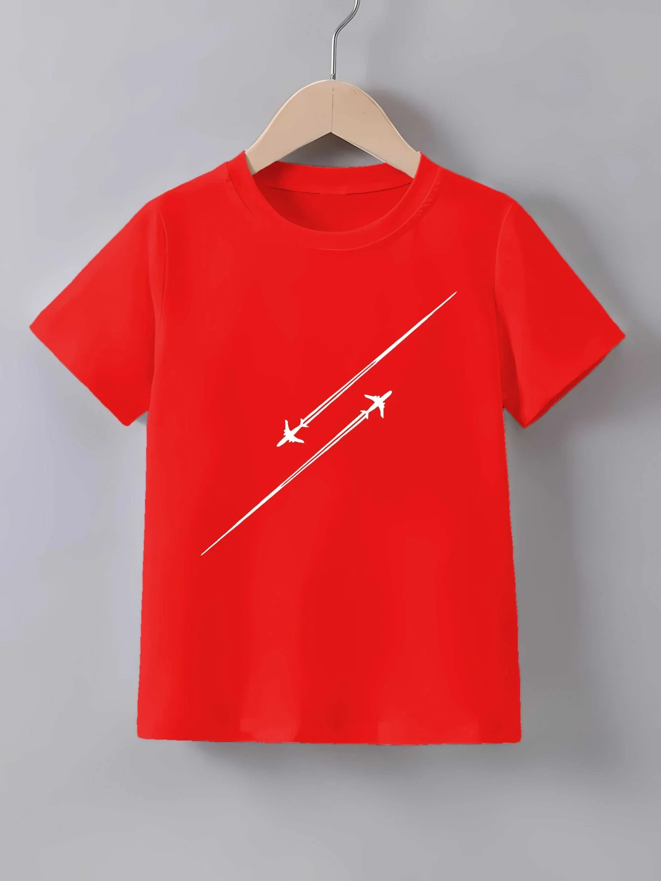 Dual Airplanes Flying Trail Graphic Print T Shirt Family Matching Outfit Boys Girls Kids Short Sleeve Children Daily Tees
