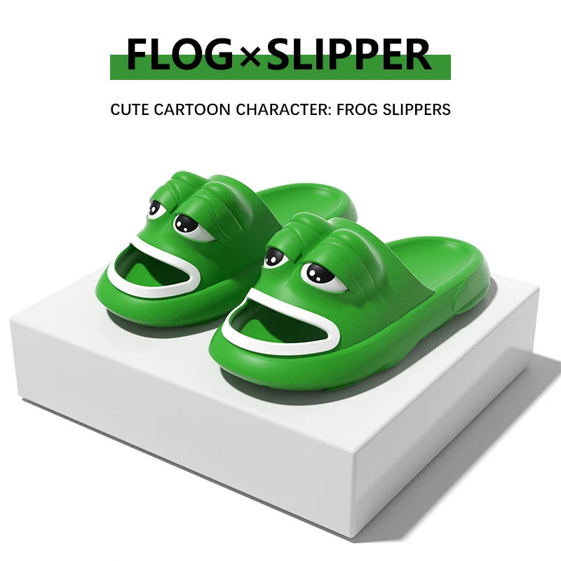 EVA One word Couple Slippers 2024 New Cartoon Frog Fashion Trend Parent Child Slippers Super Soft and Non slip Men\'s Slippers