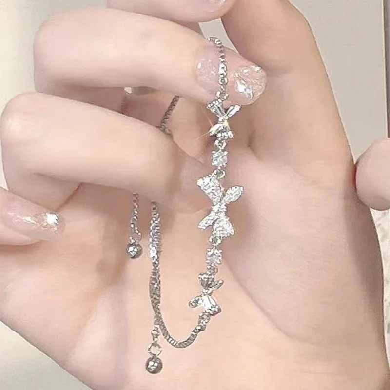 Elegant Super Flash Bowknot Bracelet for Women Sweety Crystal Chains Shining Zircon Charm Bracelet Hand Jewelry Girl Party Gift