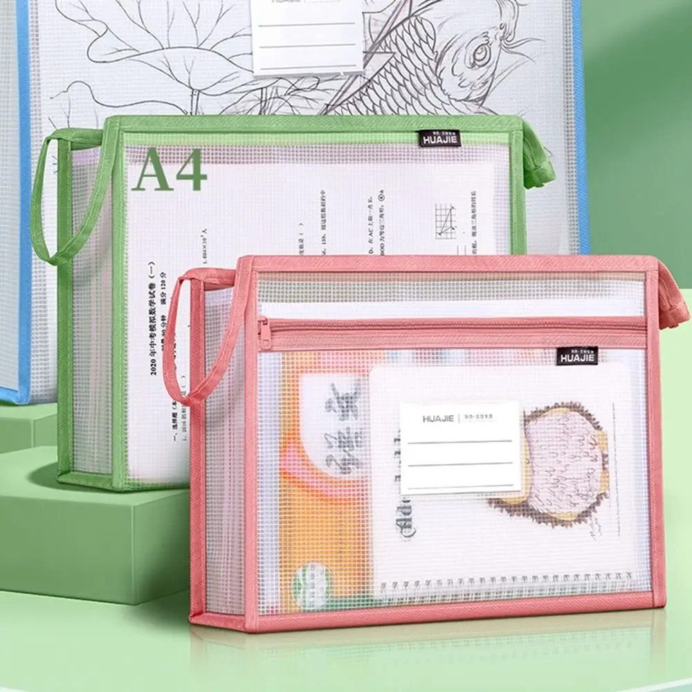Borsa a marsupio con cerniera in rete EVA Borsa per documenti trasparente di grande capacità a doppio strato Borsa per archiviazione dati trasparente A4