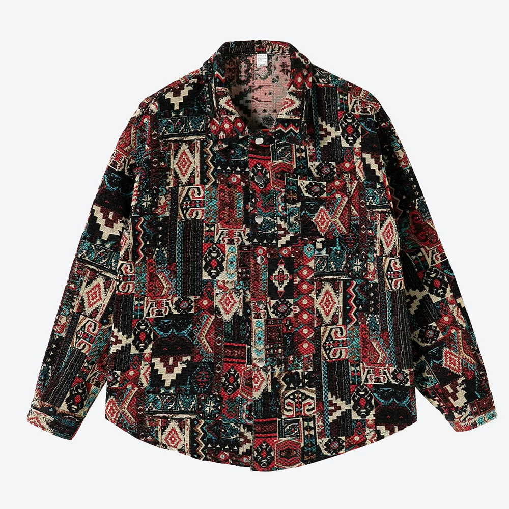 

Men Jacket Ethnic Style Morocco Pattern Jacquard Woven Coat Loose Top Outerwear