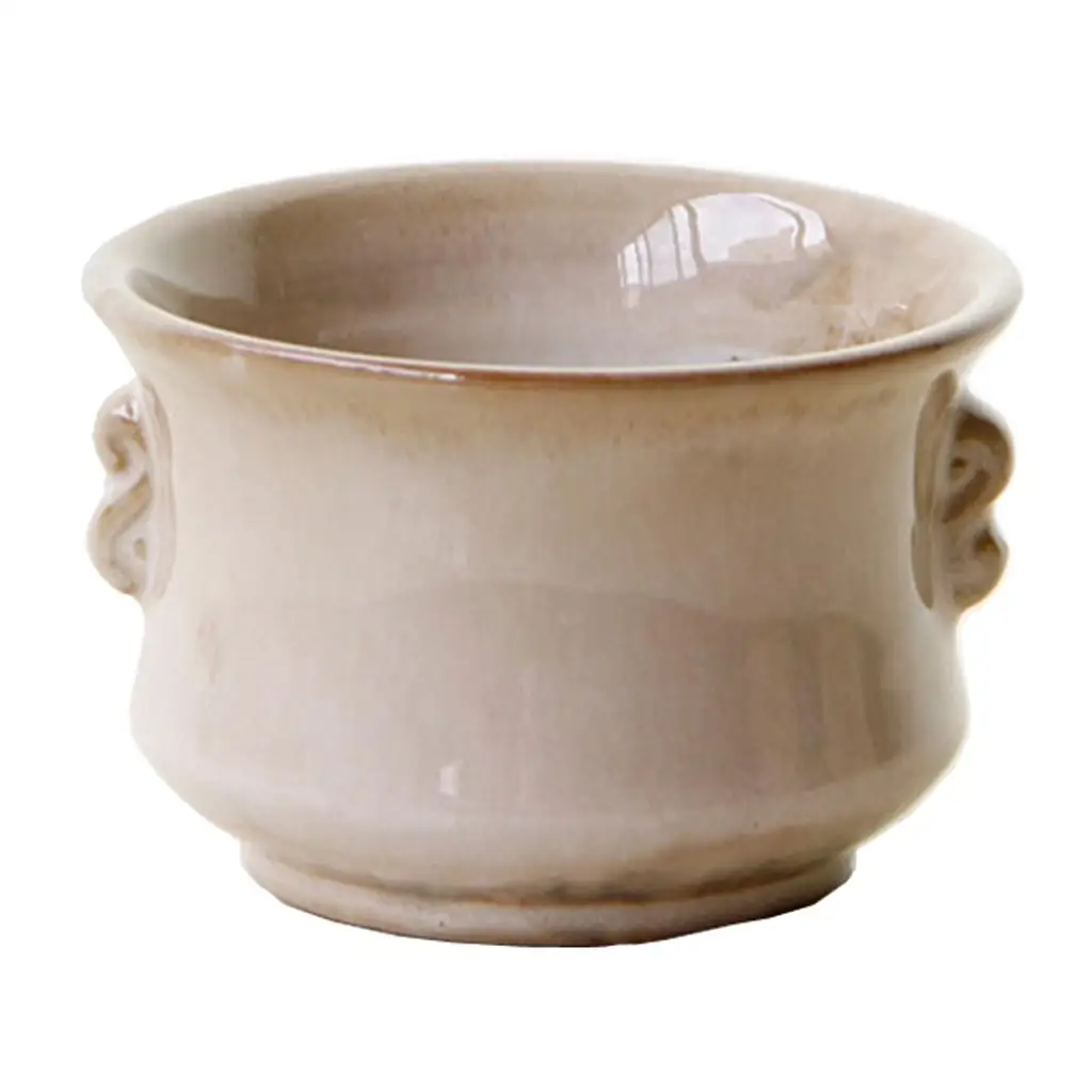 Retro Ceramic Flower Pot with Succulent Plant Container Planter for Bookshelf and Coffee Table Decoration