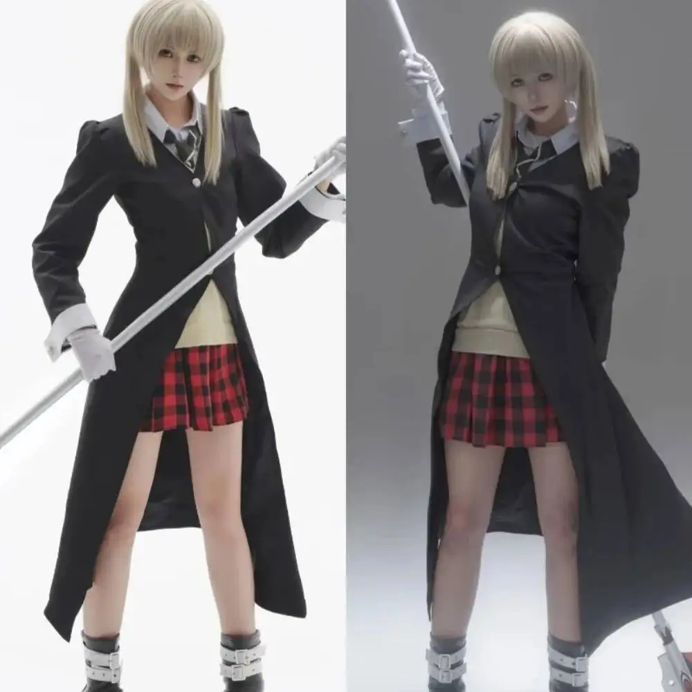 Maka Albarn Cosplay Costume Soul Eater MAKA Black Coat Combat Outfit Dress JK Sailor Uniform Shirt Wig Set For Women Comic Con view 2