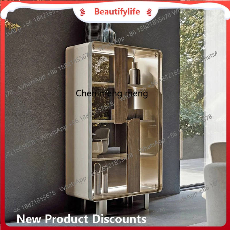 

Italian minimalism, glass door wine cabinet paint, display, solid wood living room storage side cabinet H