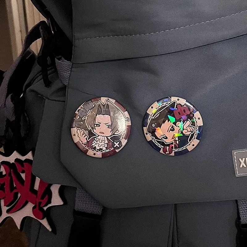 Anime Ace Attorney Phoenix Wright Phoenix Wrigh Cosplay Brooch 58MM Round Metal Badge Backpack Pins Jewelry Accessories