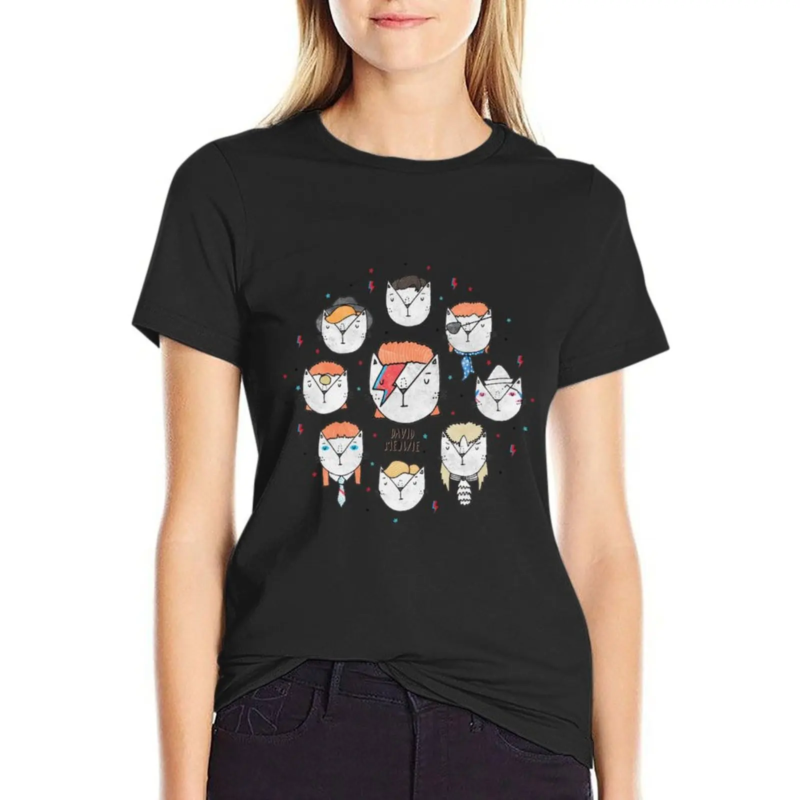 The 9 Lives of David Meowie T-Shirt heavyweights Female clothing t-shirt dress for Women plus size sexy