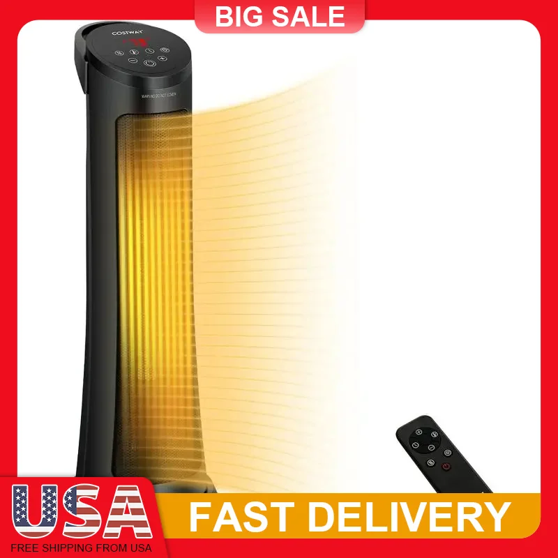 

1500W PTC Space Heater with Remote 24H Timer 60°Oscillation 2 Heat Settings Adjustable Thermostat Overheat Protection for Indoor