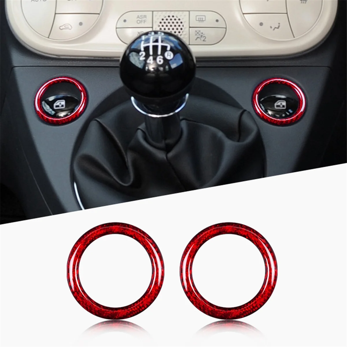 Real Hard Carbon Fiber Car Shift Panel Ring Sticker for Fiat 500 Abarth 595 2012-2023