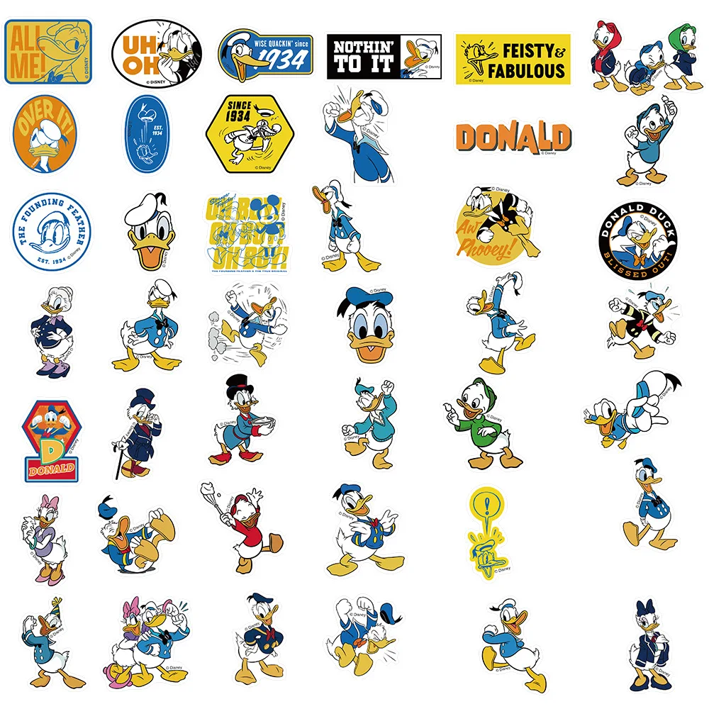 50pcs Disney Cute Cartoon Donald Duck Graffiti Stickers Laptop Phone Scrapbook Diary Luggage Stationery Sticker Kids Girl Toy