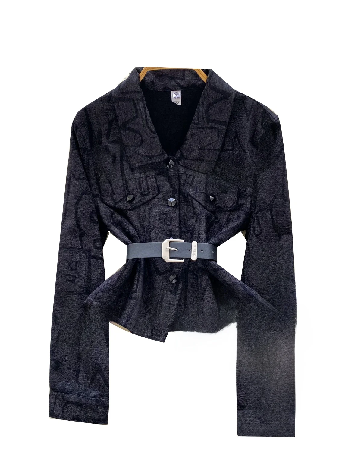 Chaqueta Retro E de Manga Larga con Estampado para Mujer, Ceco con Cinturón, Top Versátil de Otoño, Ajuste Hoado,...