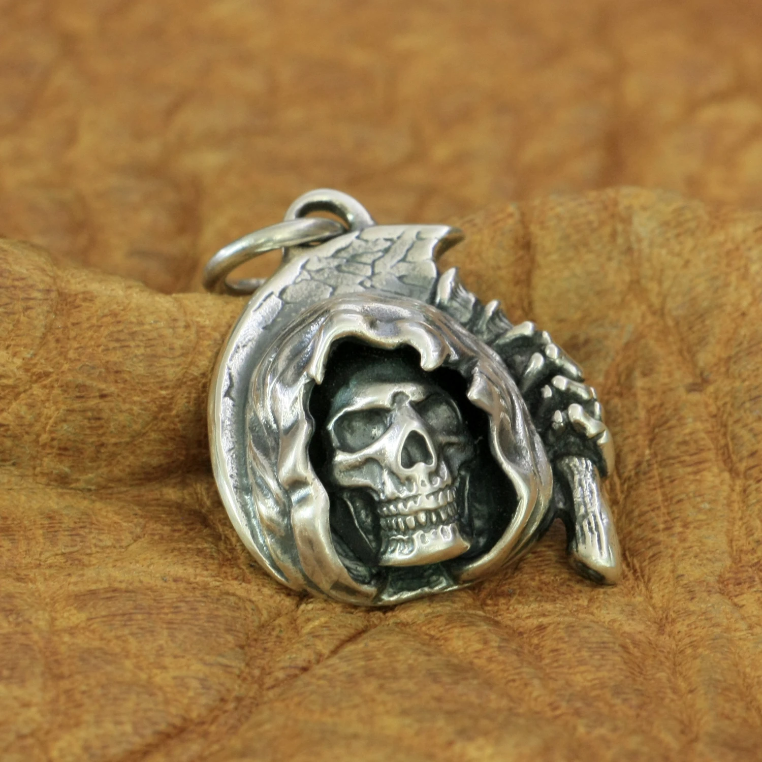 Sickle Death Skull 925 Sterling Silver Pendant Biker Punk Jewelry TA53 BZ