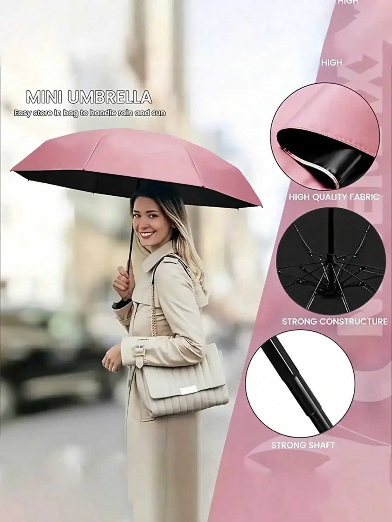 Compact Folding Umbrella, Mini Pocket Waterproof Portable Travel Umbrella, Sunshade Umbrella, Ladies UV Protection