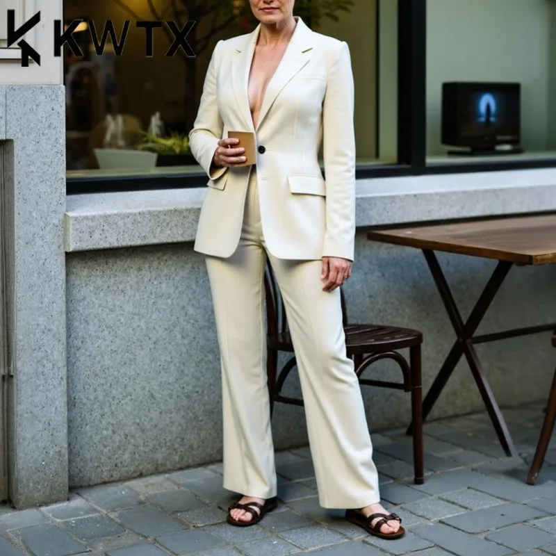 

KWTX Women's 2-Piece Pantsuit Set Blazer & Casual Pants Office Retro Minimalist Elegant Luxury High Quality Spring Summer 2025