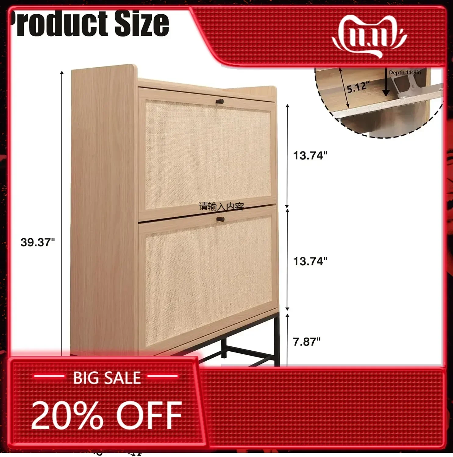 

Freestanding Shoe Cabinet with 2 Flip Drawers, Narrow Shoe Cabinet Modern Narrow Organizer for Hallway and Entryway (Natural)