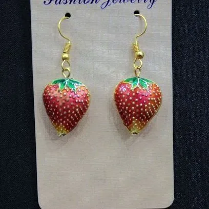 Cloisonne Strawberry Fruit Dangle Earrings Enamel Jewelry Women Accessories Chinese intangible cultural heritage