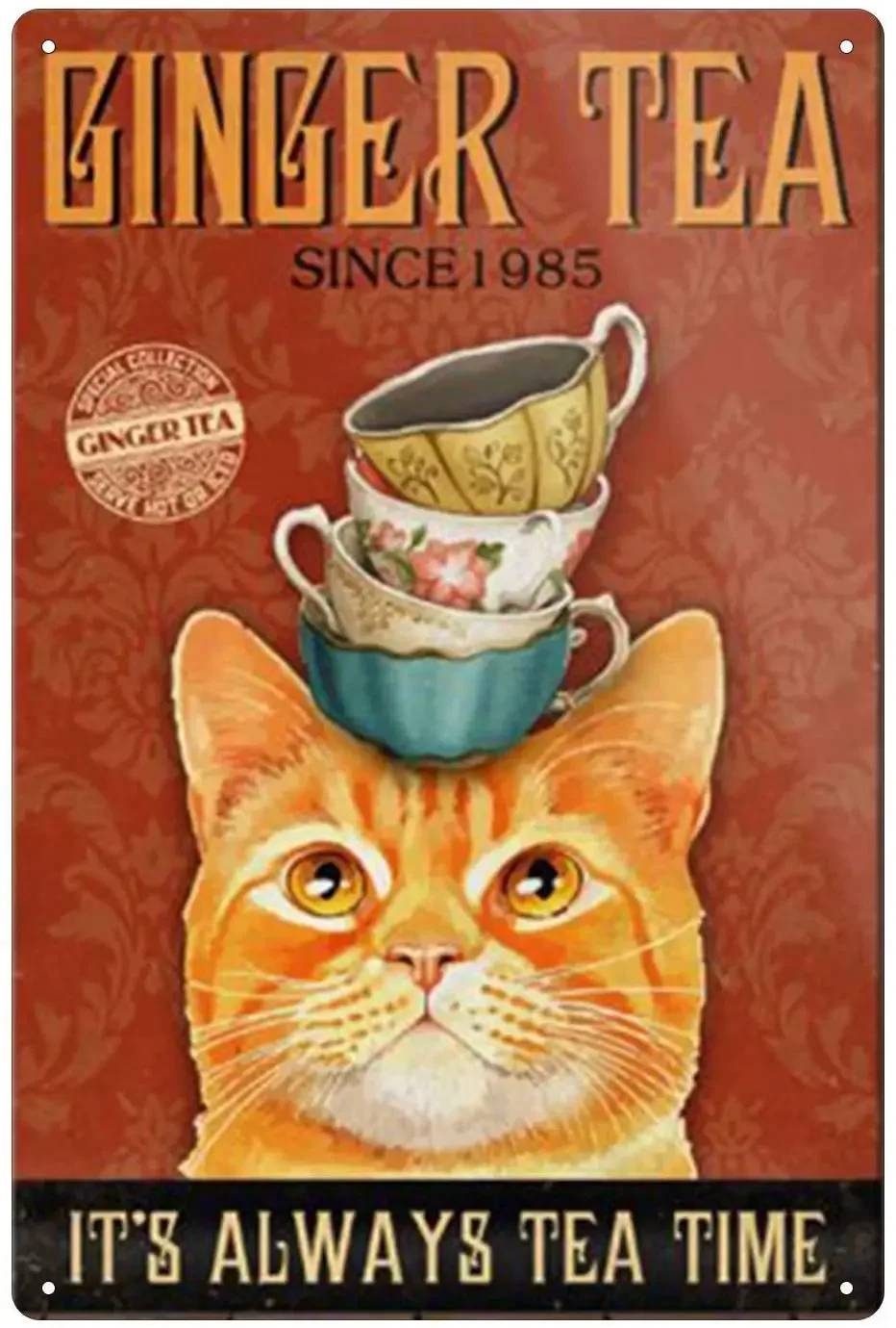 Cute Ginger Tea Cat Haircut Cat Wall Decoration Art Metal Tin Sign Public Home Cafe Bar Retro Wall Decoration