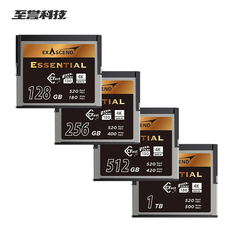 Exascend CFast 2.0 CF Card Essential Memory VPG-130 4K RAW 500MB/s ULTRA HD 128G 256G 512G 1TB High Speed Flash Card for Camera