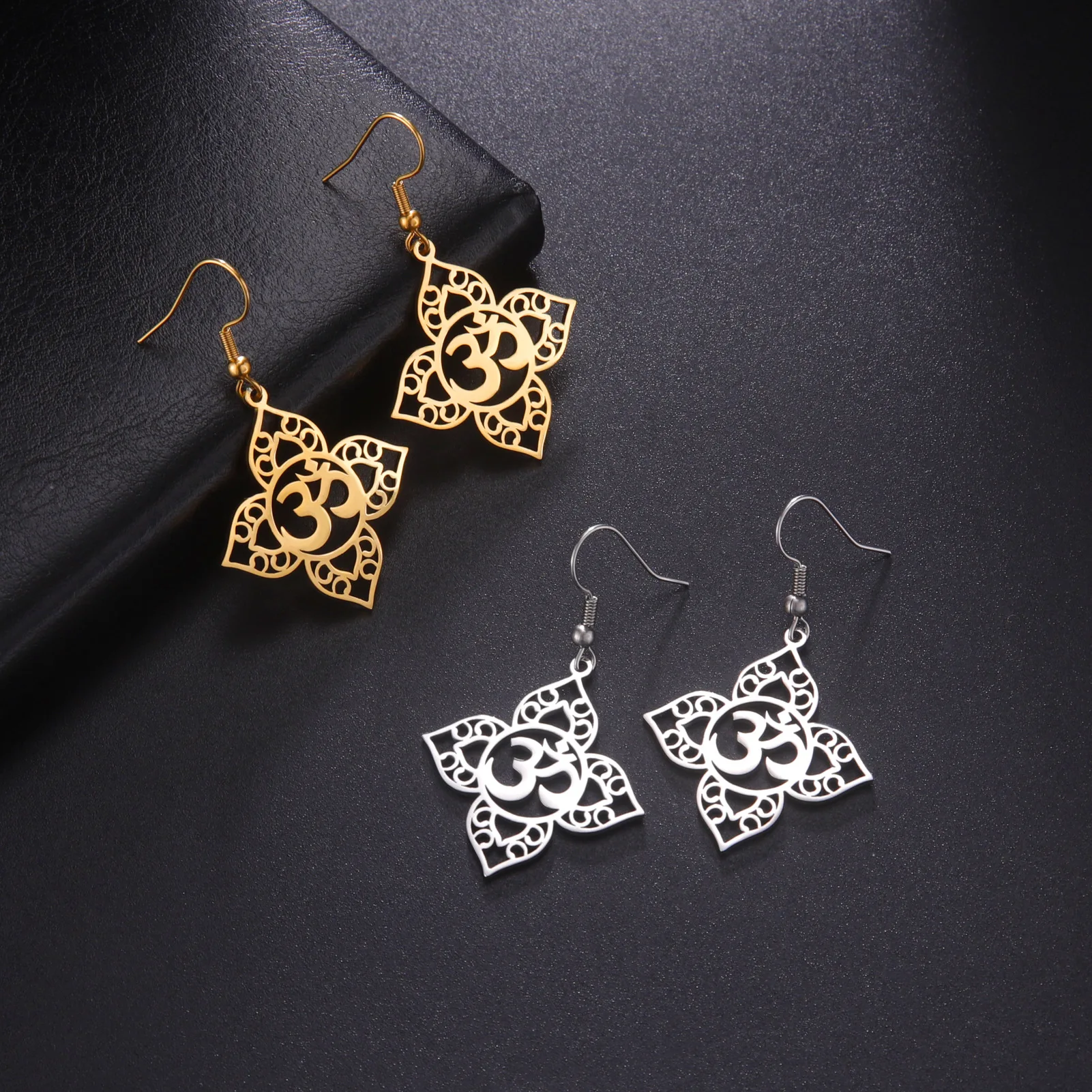 Duoying Geometric Earrings Personality Fashion Hollowed Nameplate Yoga Symbol 304L Stainless Steel Dangle Earrings