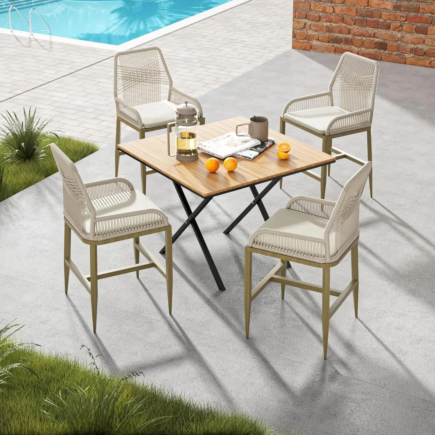 Outdoor Counter Height Bar Stool Chair Set of 4,26.5