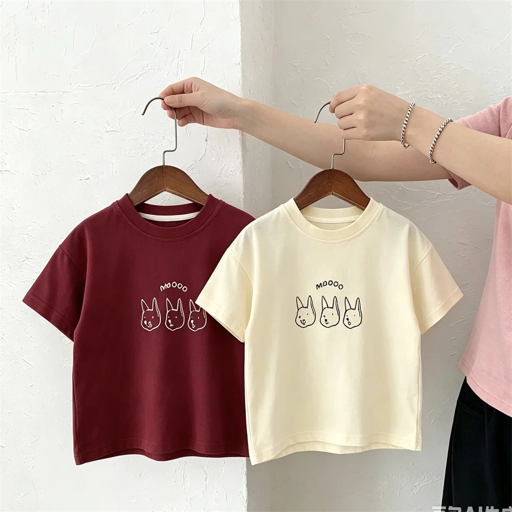 2 3 4 5 6Years Kids Cute Tees Simple Bottoming Shirt Crewneck Pullovers New Design Summer Clothes Boys Girls Round Neck Tops