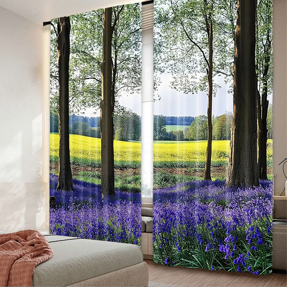 2Pcs Woodland Curtain Bluebells In Wepham Woods Wildflower Spring Rural Environment Suitable For Bedroom Bathroom Living Room