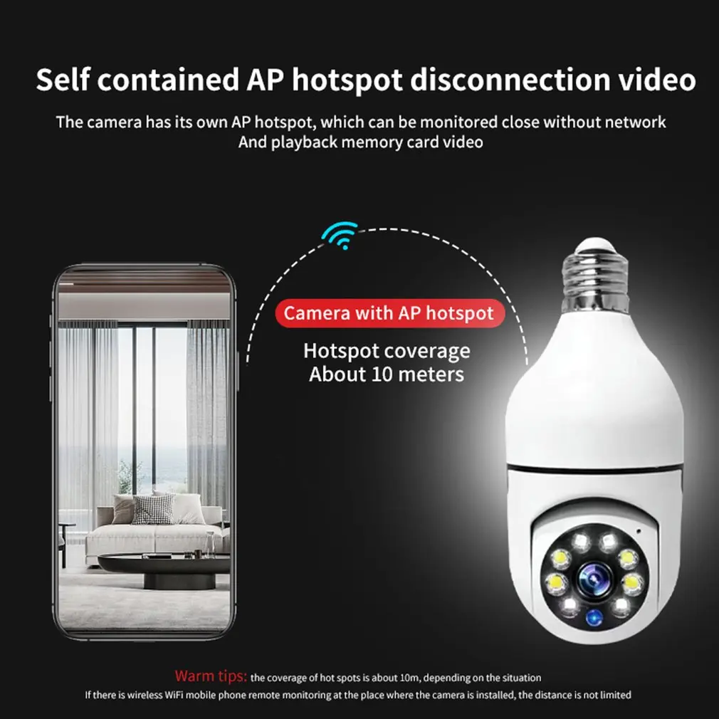 Imagem -04 - Câmera Led de Vigilância E27 Lâmpada 360 ° Wifi Spotlight de Segurança Rastreamento Automático Visão Noturna Dropshipping