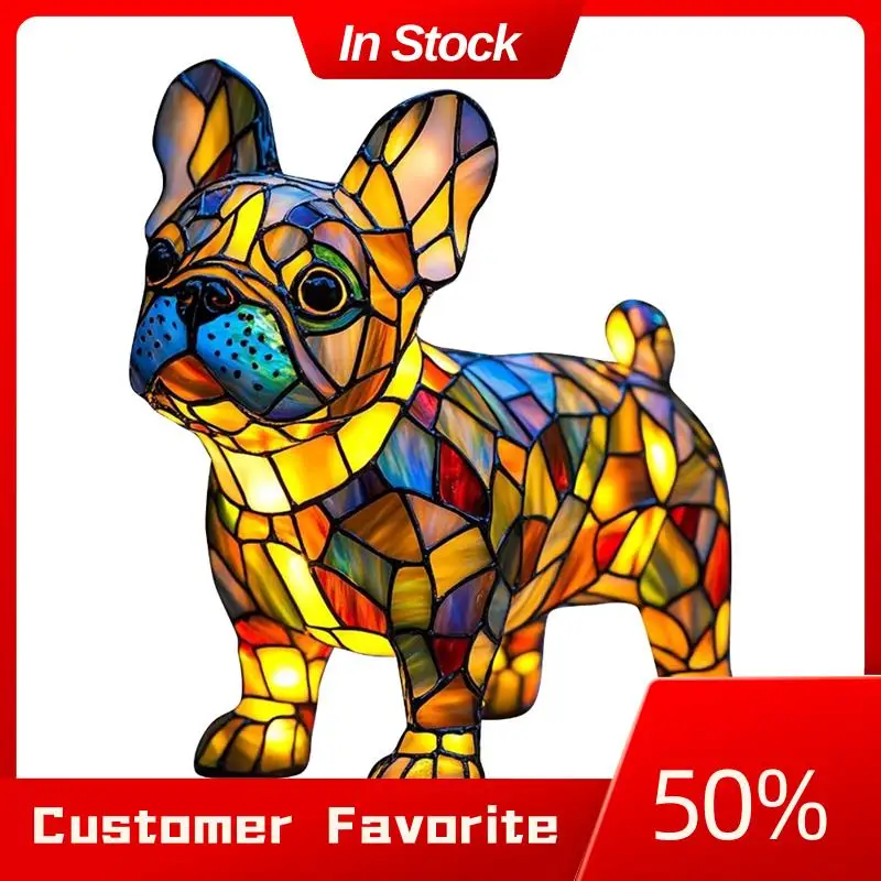 

AT03 Top Dogs Lamps, Resin Stained Glass Lamps, Dog Series Art Table Night Light, Cute Pet Vintage Themed Led Table Home Decor