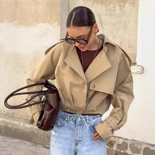 

2025 Bomber Jacket Women Spring Autumn Short Trench Coats Loose Windbreakers for Women Big Lapel Outerwears Female Clothing