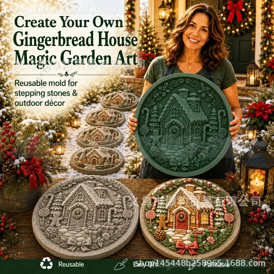 Imagen 5: Molde de silicona reutilizable para adoquines de jardín navideños, molde de cemento para bricolaje, adorno para camino de jardín, suministros para manualidades de Papá Noel